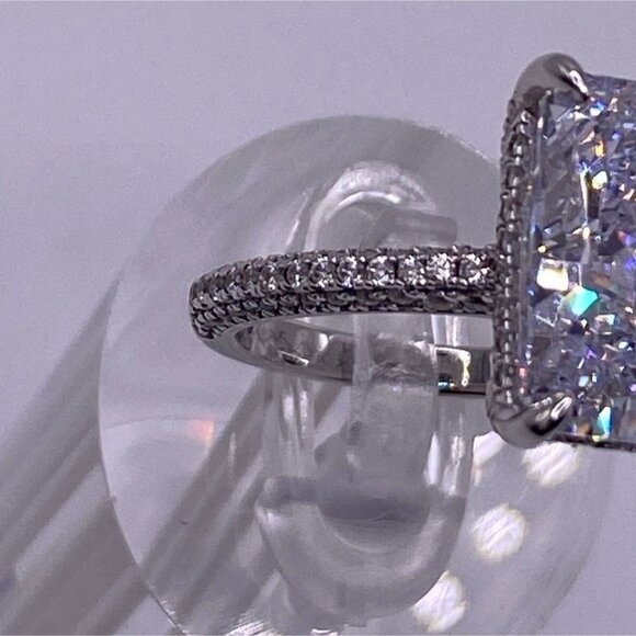 7.0ct Radiant Cut Engagement Ring, Simulated Diamond 925 Sterling Size 8.5 - Picture 6 of 12